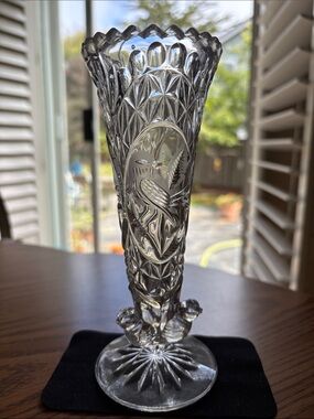 7" Vintage Lead Crystal Bud Vase with Bird Motif